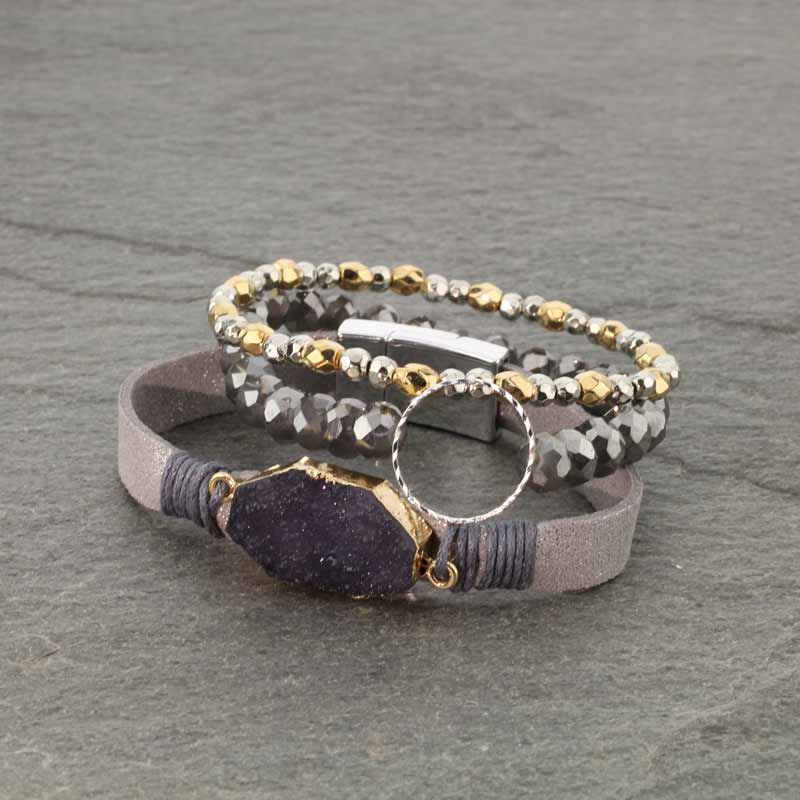 Set of 3 Druzy Magnetic Stretch Bracelet