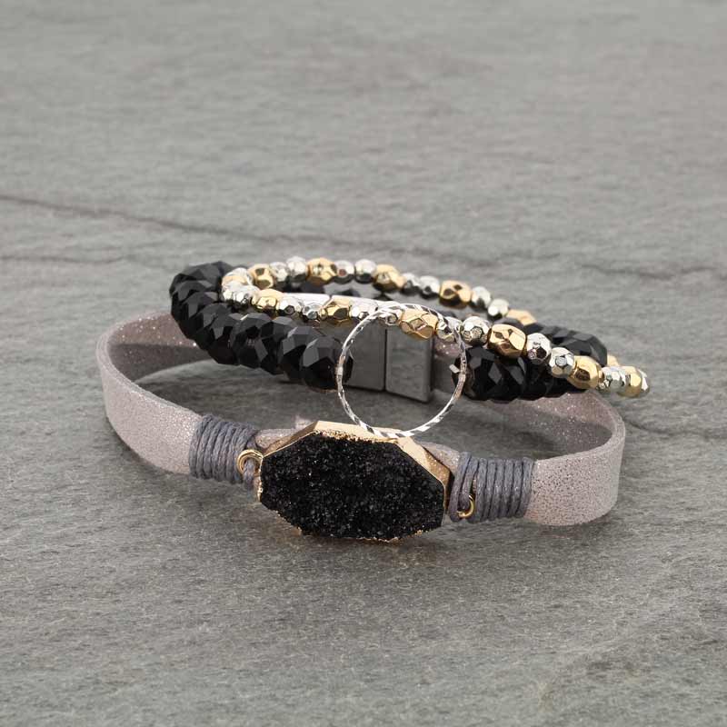 Set of 3 Druzy Magnetic Stretch Bracelet