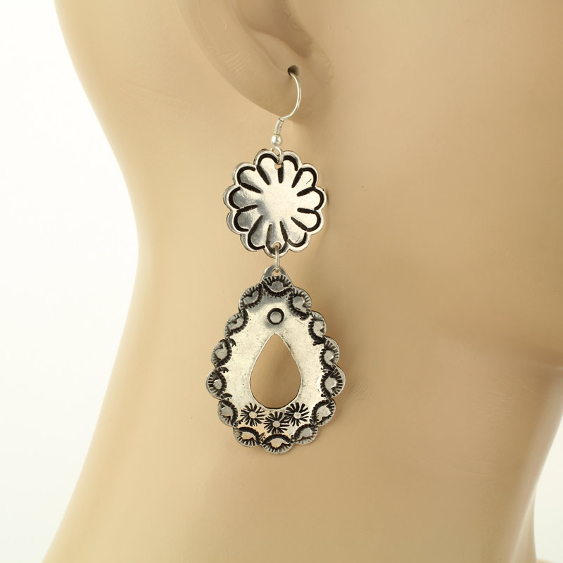 Handmade Western Concho Fish Hook Earrings - Image 2