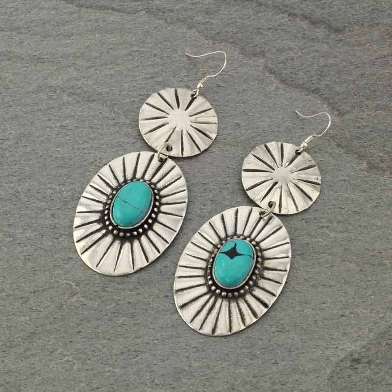 Handmade Turquoise Western Concho Fish Hook Earrings