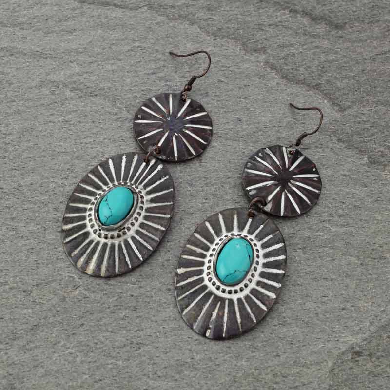 Handmade Turquoise Western Concho Fish Hook Earrings