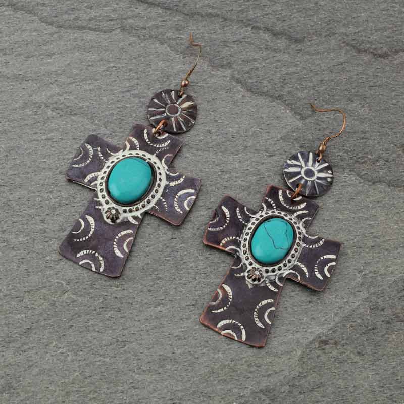 Handmade Turquoise Western Cross Fish Hook Earrings