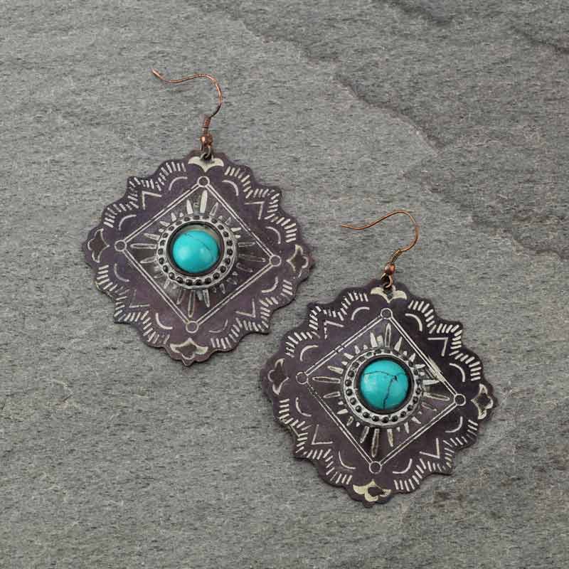 Handmade Turquoise Western Diamond Fish Hook Earrings