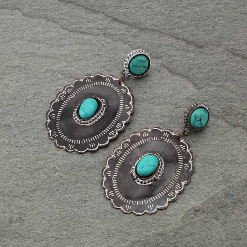 Handmade Turquoise Large Concho Post Earrings