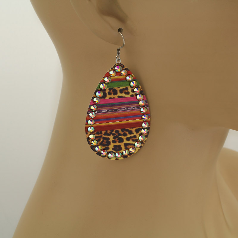 Teardrop Leopard Metal Fish Hook Earrings - Image 2
