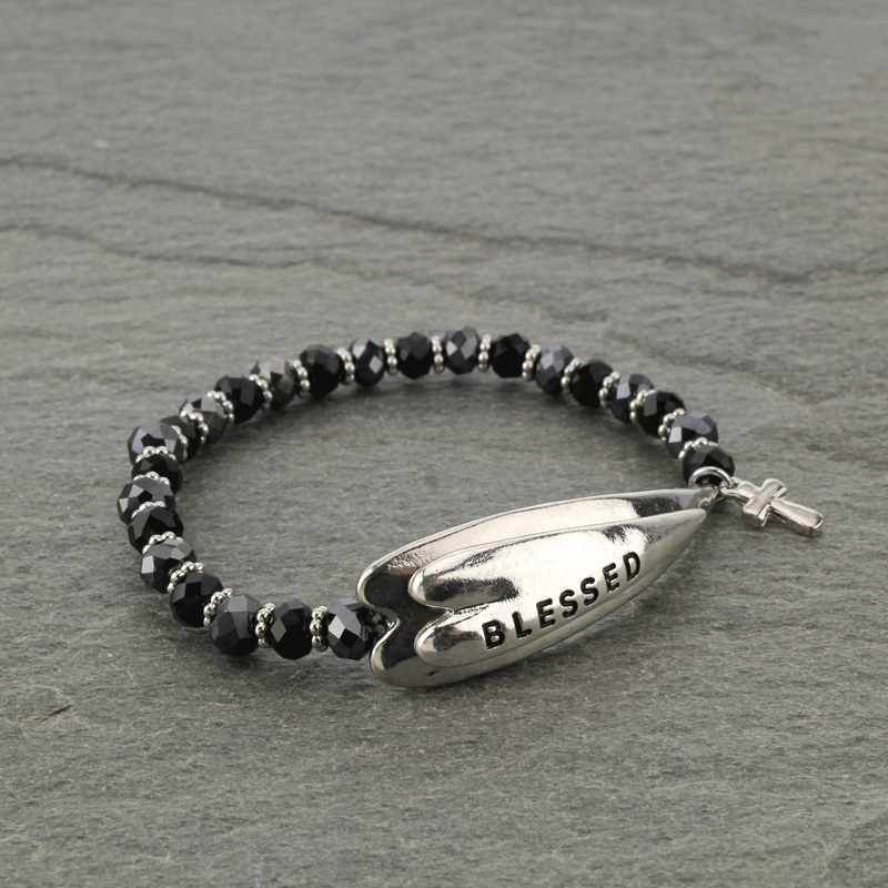 Message "Blessed" with Glass Bead Stretch Bracelet