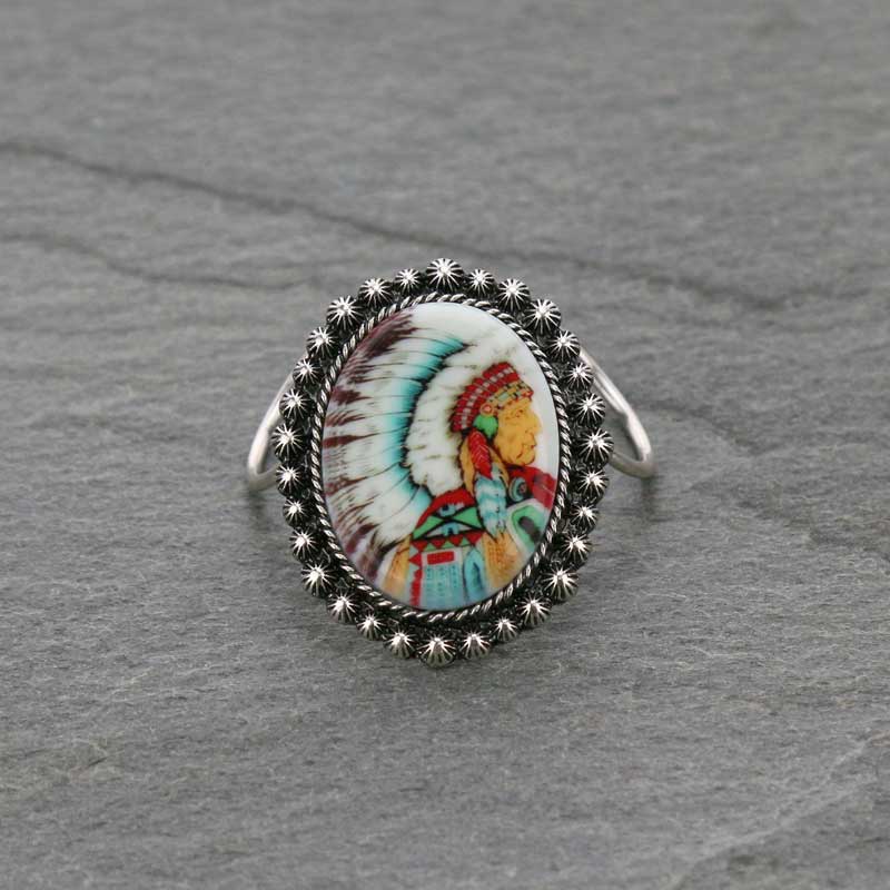 Western Indian Chief Print Scarf Slide