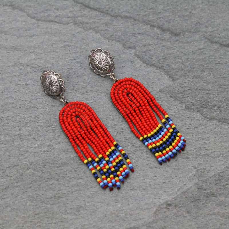 Seed Bead Tassel Post Earrings