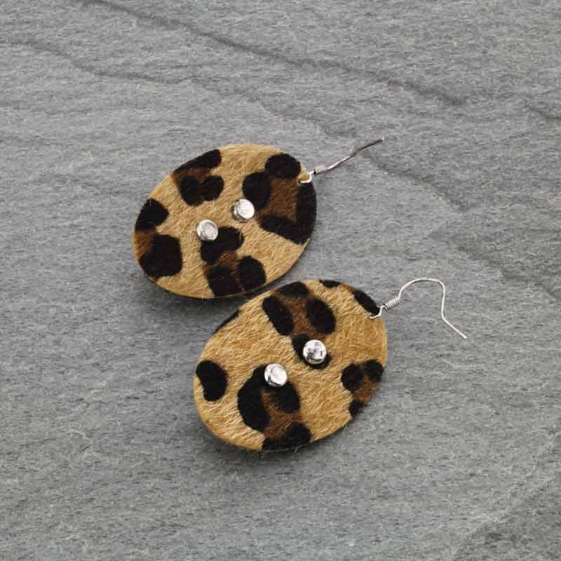 Leopard Leather with Stone Fish Hook Earrings - Image 2
