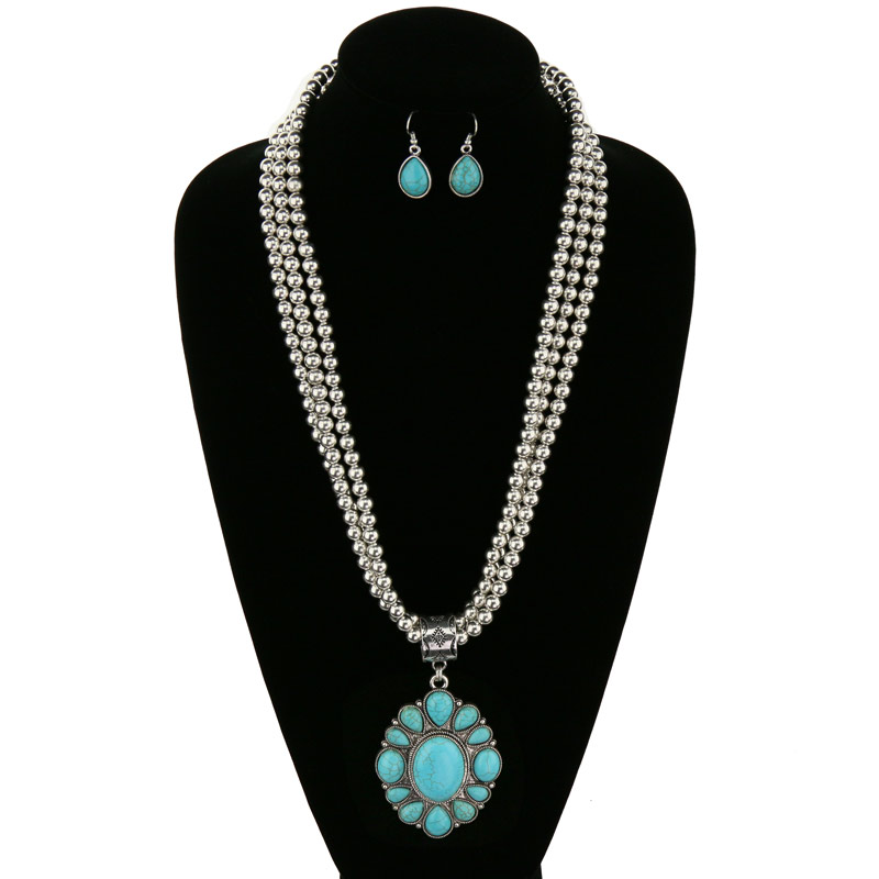 Western Concho with Stone Layered Necklace Set - Image 2