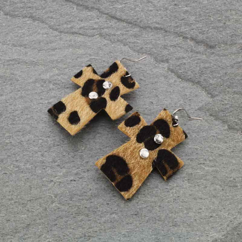 Leopard Leather with Stone Fish Hook Earrings - Image 2