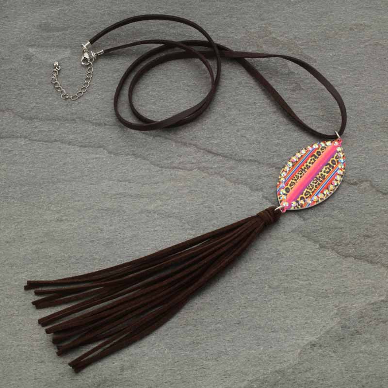 Patterned Pendant with Tassel Necklace