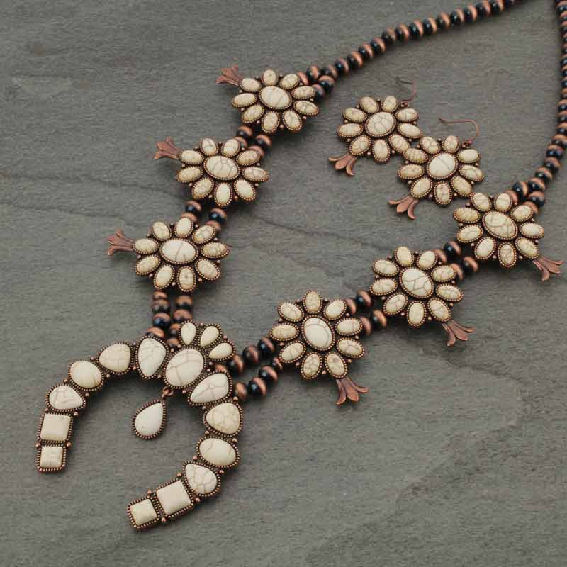 Navajo Style Pearl Squash Blossom Necklace Set