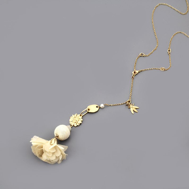 JJ Fabric Flower Petal Long Pendant Necklace