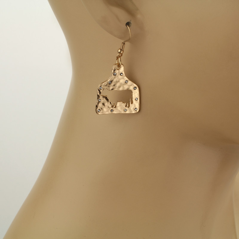 Cattle Tag Cow Cutout Fish Hook Earrings - Image 2