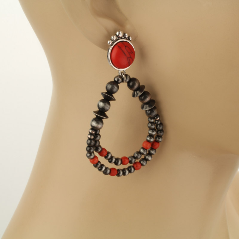 Navajo Style Pearl Post Earrings - Image 2