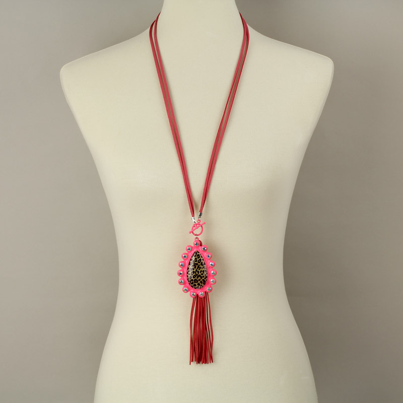 Western Teardrop Pendant Leather Necklace - Image 2