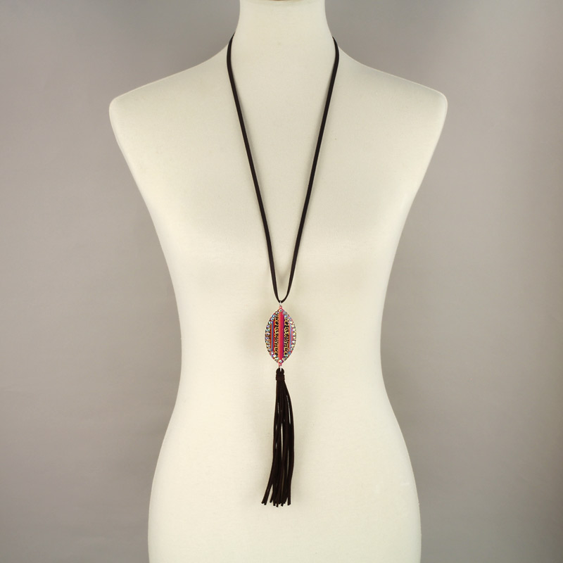 Patterned Pendant with Tassel Necklace - Image 2