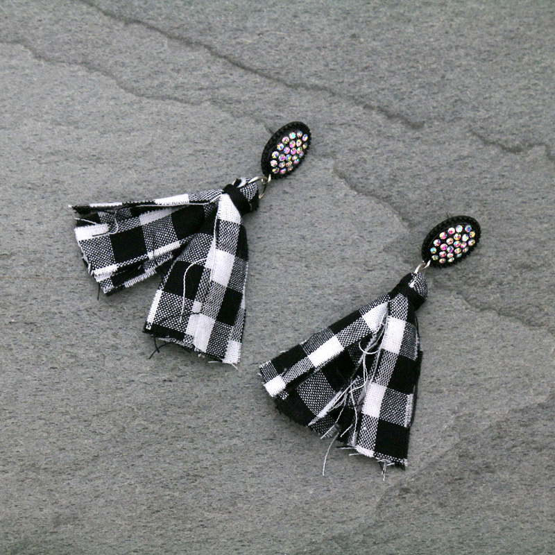 Stone with Fabric Tassel Post Earrings