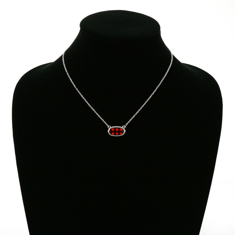 Plaid Pattern Oval Necklace - Image 2