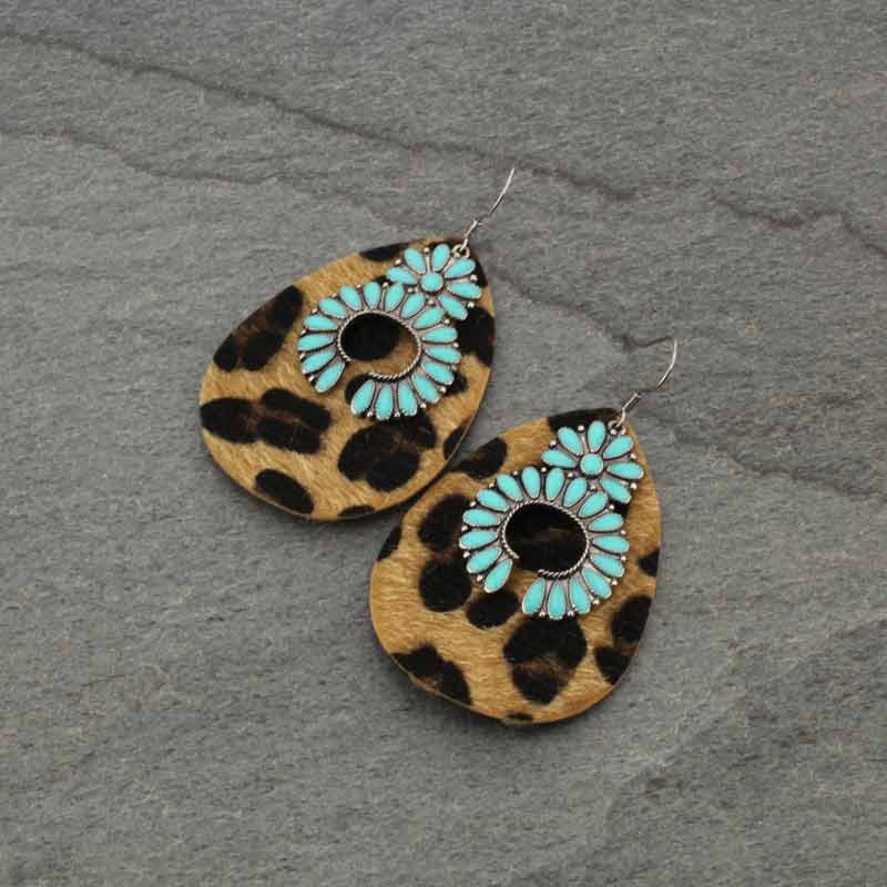 Leopard Leather with Squash Fish Hook Earrings