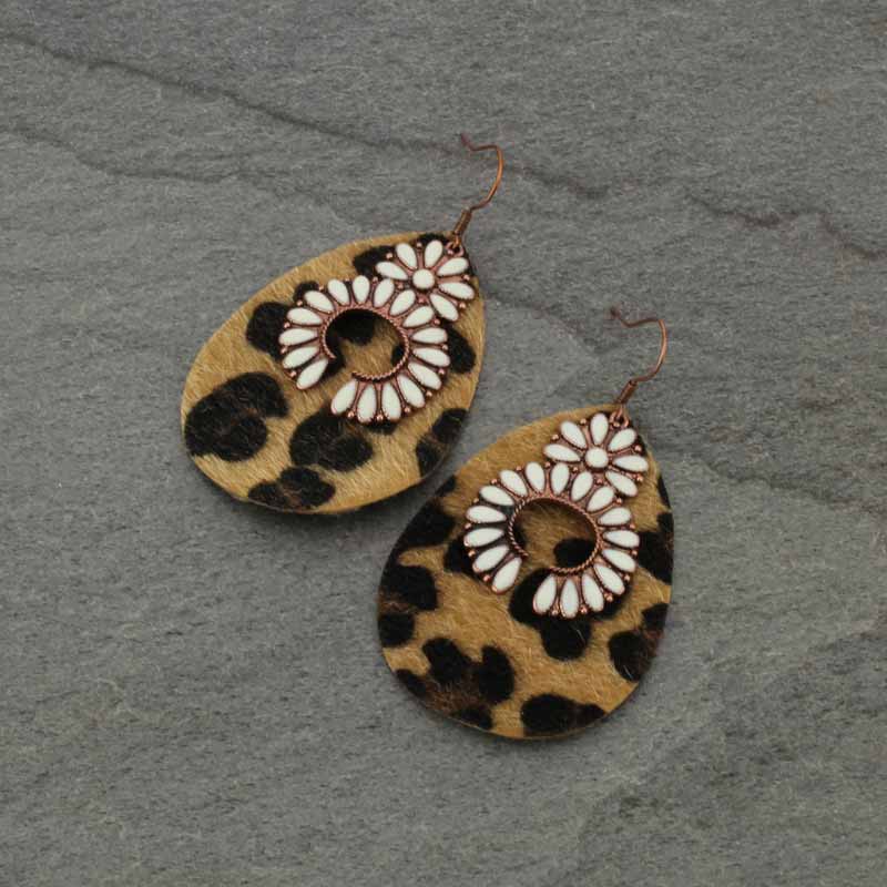 Leopard Leather with Squash Fish Hook Earrings