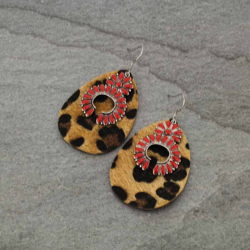 Leopard Leather with Squash Fish Hook Earrings