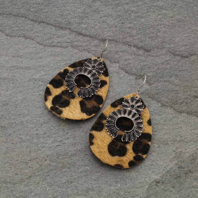 Leopard Leather with Squash Fish Hook Earrings