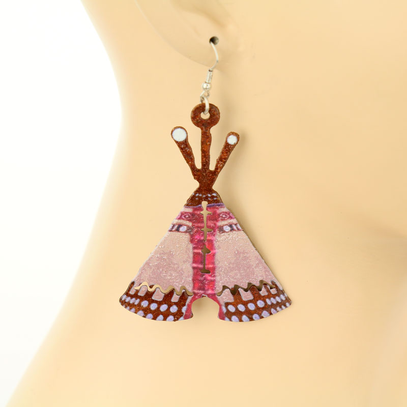 Western Tipi Print Fish Hook Earrings - Image 2