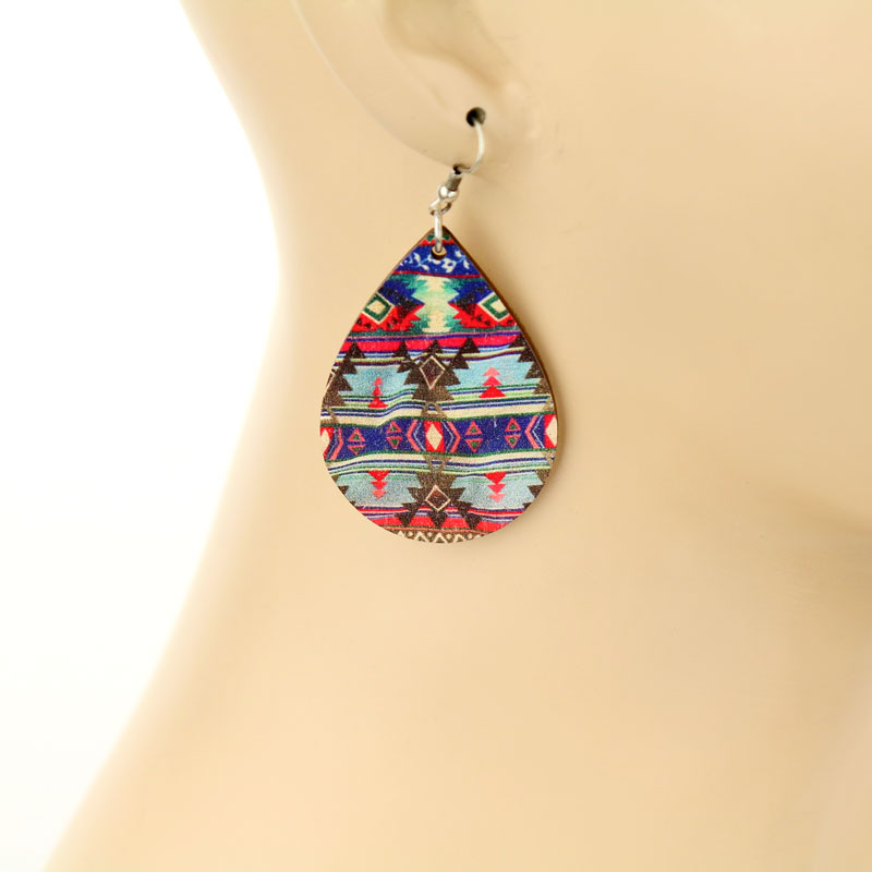 Navajo Style Teardrop Wood Fish Hook Earrings - Image 2