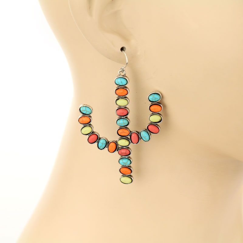 Cactus Semi Stone Fish Hook Earrings - Image 2