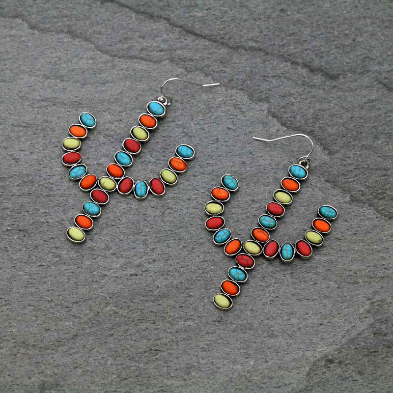 Cactus Semi Stone Fish Hook Earrings