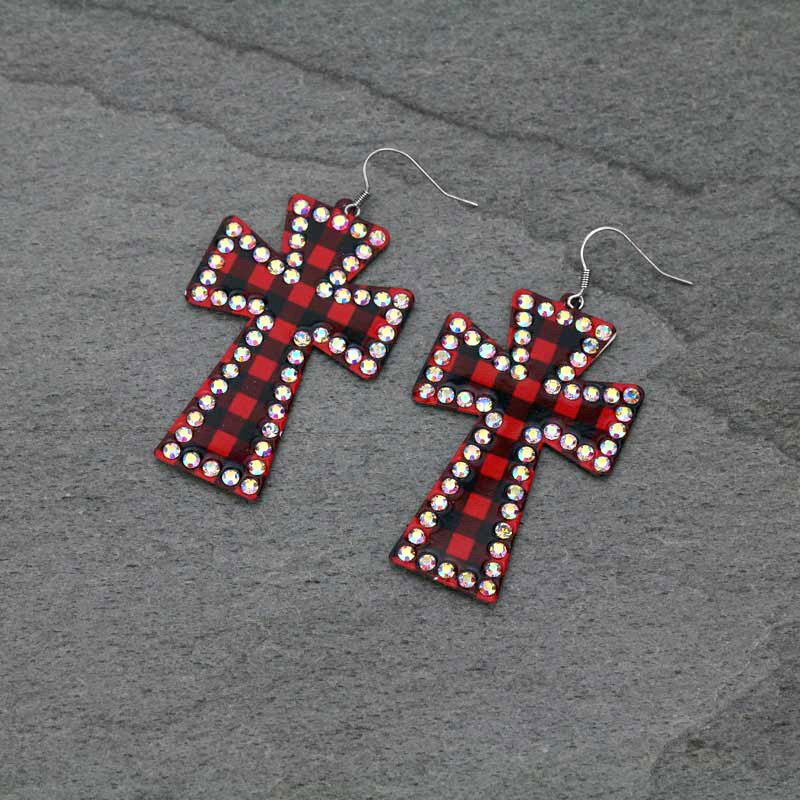 Cross Metal Patterned Fish Hook Earrings