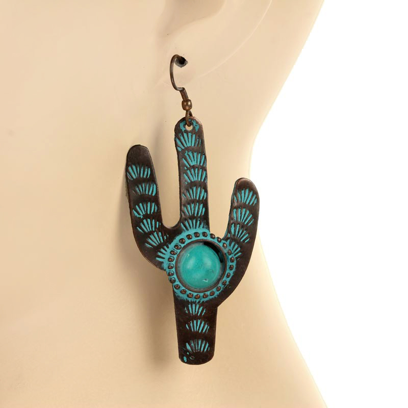 Western Cactus Fish Hook Earrings - Image 2