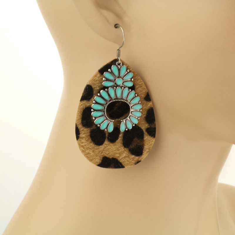 Leopard Leather with Squash Fish Hook Earrings - Image 2
