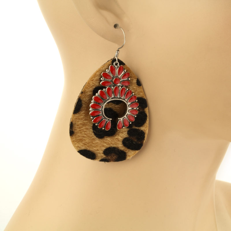 Leopard Leather with Squash Fish Hook Earrings - Image 2