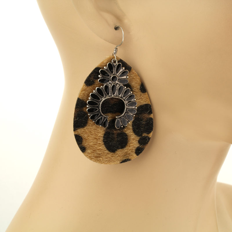 Leopard Leather with Squash Fish Hook Earrings - Image 2