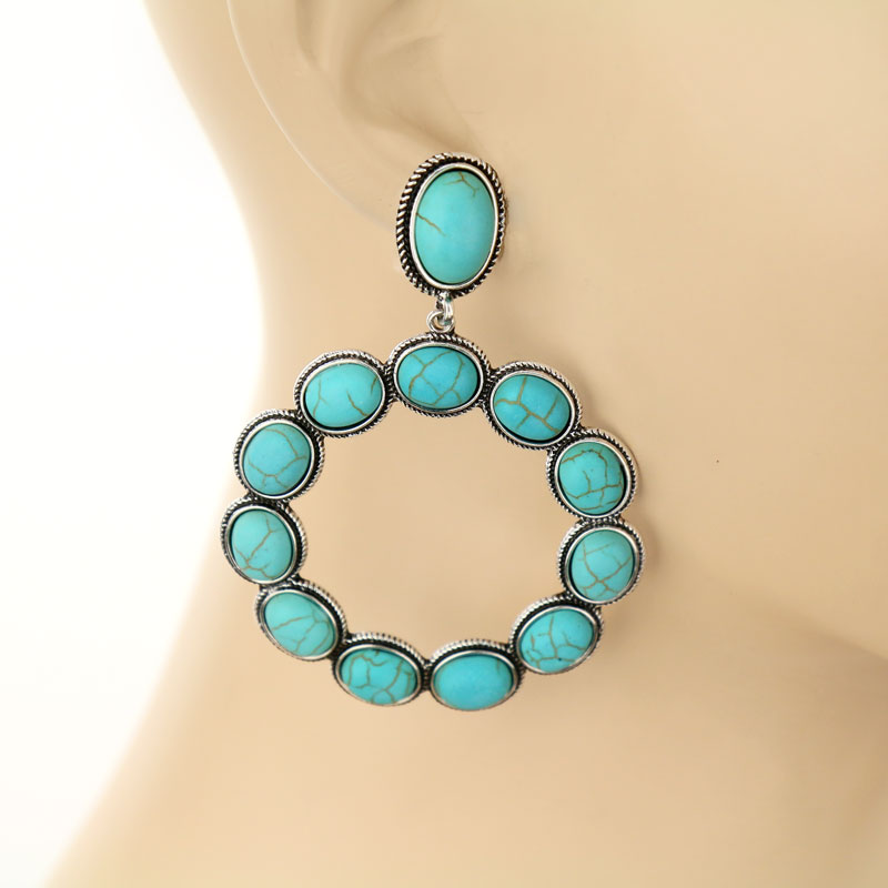 Western Style Stone Clip Earrings - Image 2