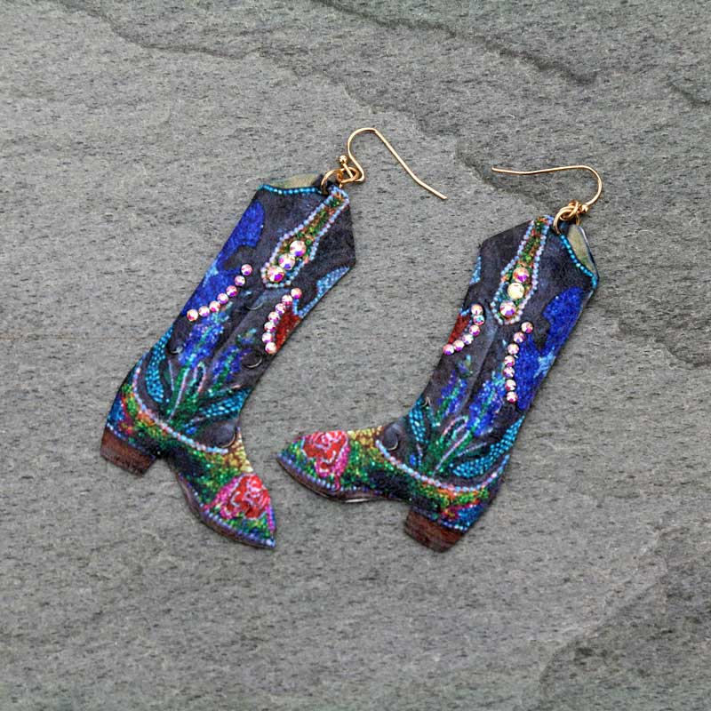 Western Boots Leather Fish Hook Earrings
