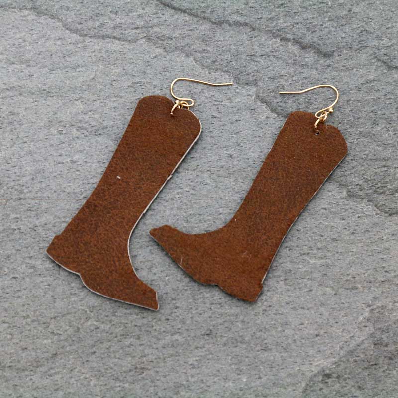 Western Boots Leather Fish Hook Earrings - Image 3