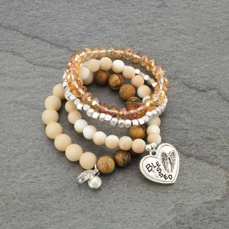 "BLESSED" Set of 4 Beaded Stretch Bracelet