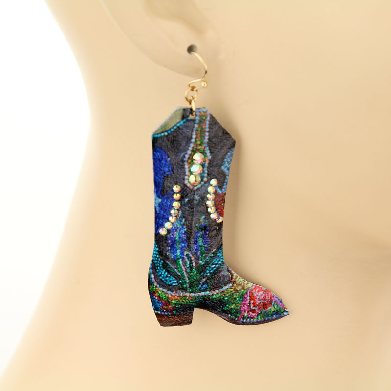 Western Boots Leather Fish Hook Earrings - Image 2