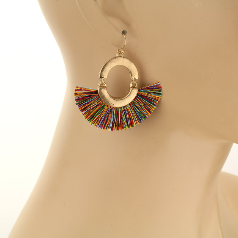 1.5" Mini Tassel Metal Fish Hook Earrings - Image 2