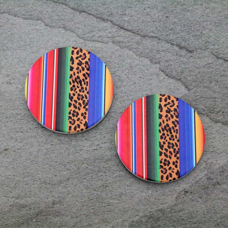 Leopard Stripe Serape Absorbent Ceramic Car Coasters
