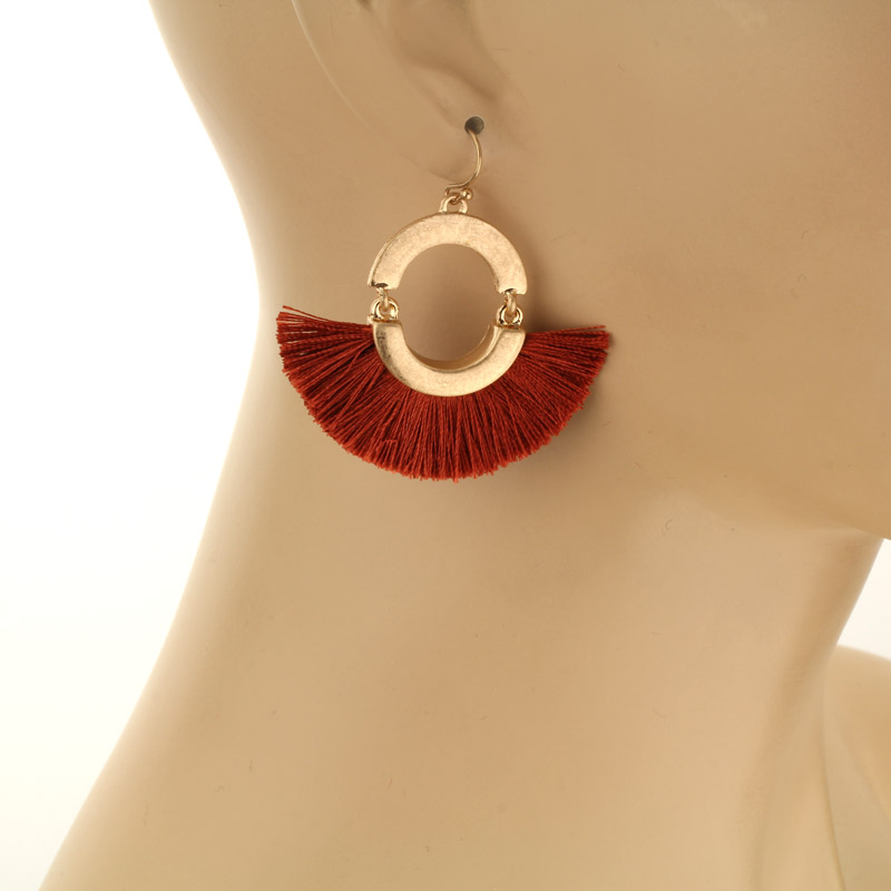1.5" Mini Tassel Metal Fish Hook Earrings - Image 2