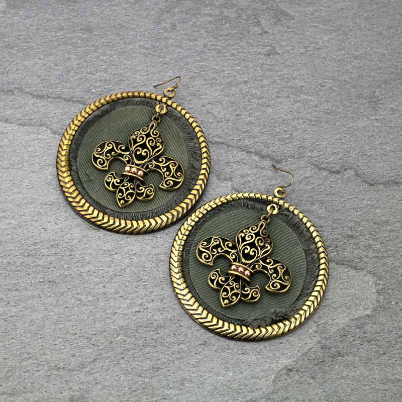 Large Fleur De Lis Fish Hook Earrings