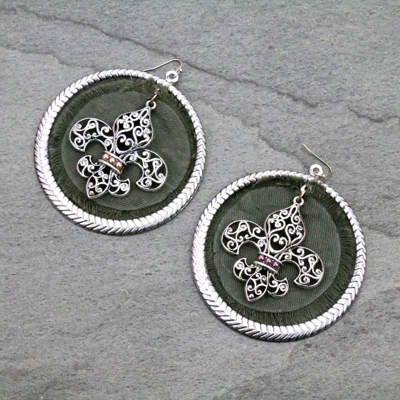 Large Fleur De Lis Fish Hook Earrings