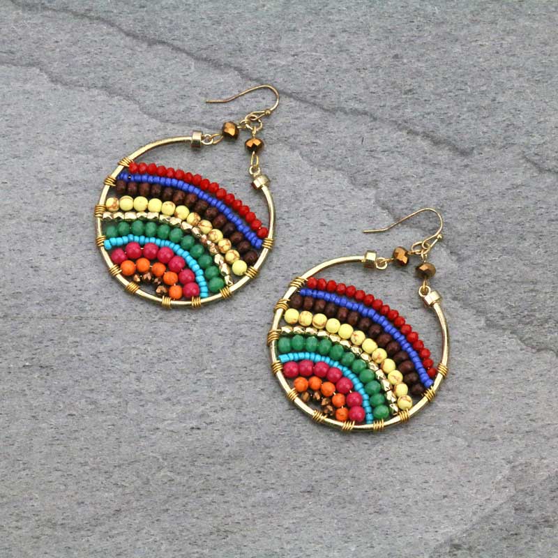 Round Multi Bead Fish Hook Earrings