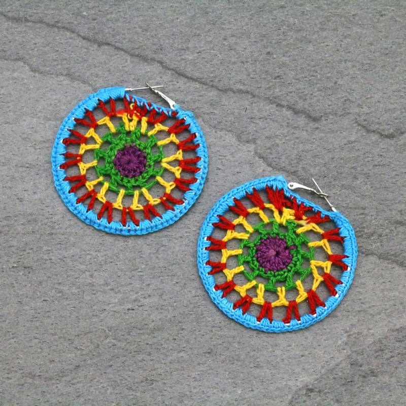 Crochet With Seed Bead Round Hoop Earrings