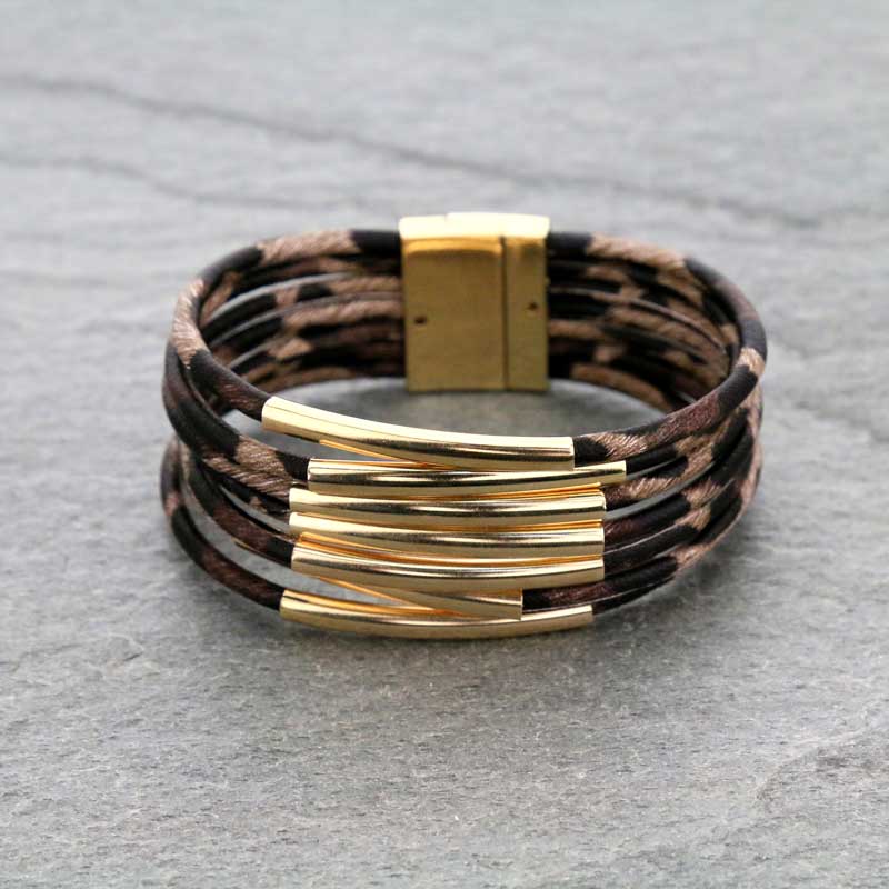 Animal Print Multi Strands Leather Magnetic Bracelet